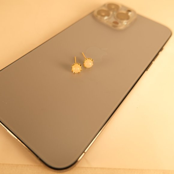 Minimalist Opal Stud Earrings - Picture 2 of 3